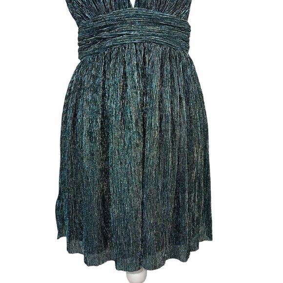 New Lulu’s Ailey Gold Teal Blue Skater Dress Small Party Cocktail - Picture 12 of 16